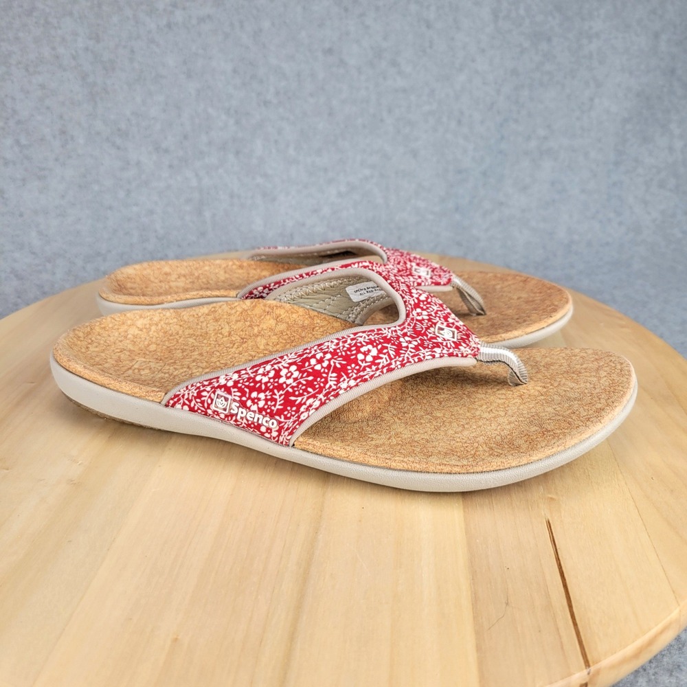 Spenco Yumi Flip Flop Sandals Womens 7 Red White Floral Orthotic Comfort Thong - Picture 4 of 9